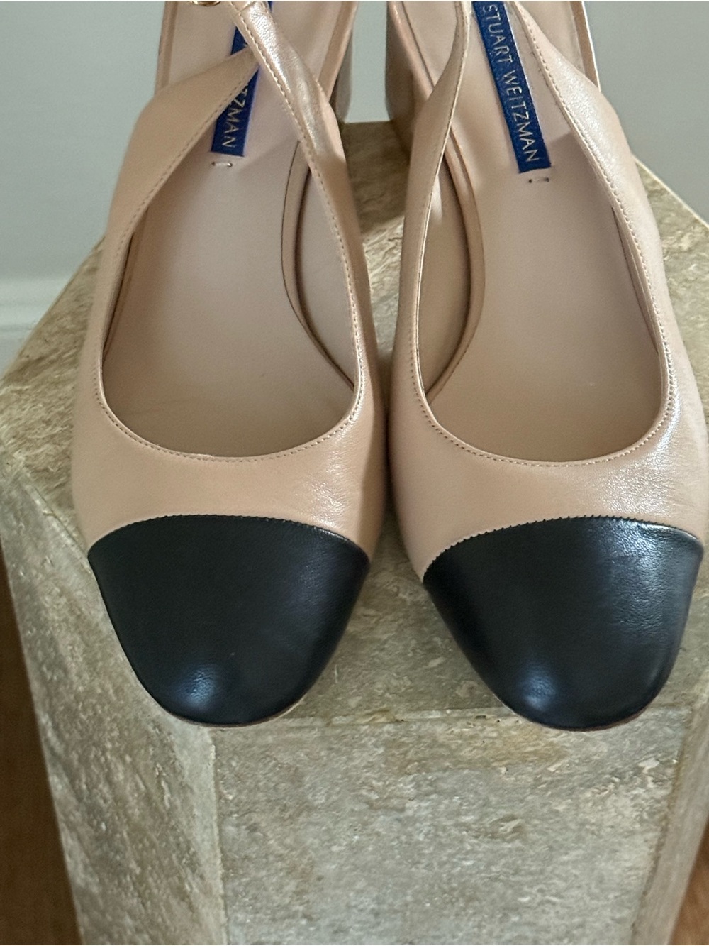 Stuart Weitzman Beige and Black Two-Tone Slingback Heels - Picture 7 of 13